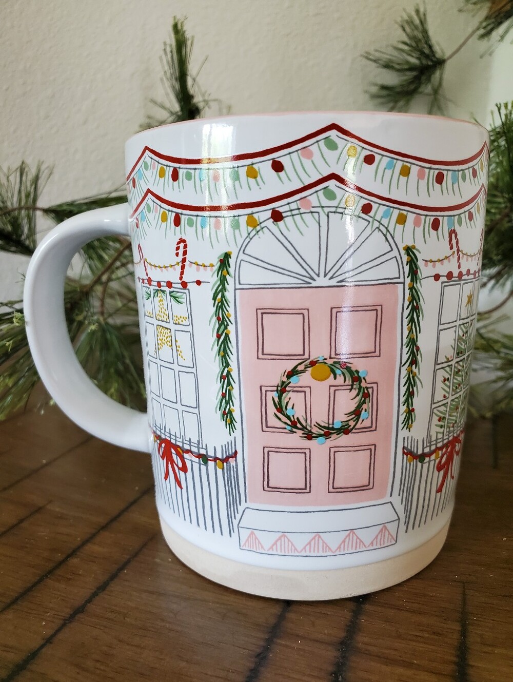 Prima Design Christmas Townhouse Mug Pink Front Door Holiday House 20 oz